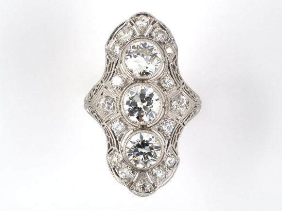 901596 - Art Deco Platinum Diamond Filigree 3 Stone Dinner Ring