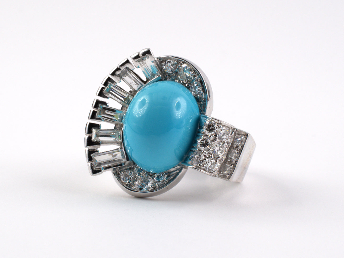 901620 - Circa 1935 Platinum Turquoise Diamond Cocktail Ring