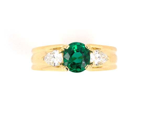 901631 - SOLD - Boucheron Gold AGL Emerald Diamond French Engagement Ring
