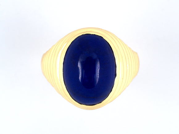 901681 - Gumps Gold Lapis Oval Corrugated Gents Ring