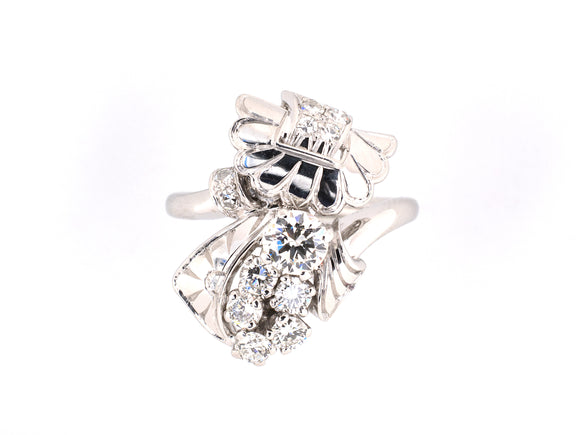 901691 - Art Deco Lambert Bros Platinum Diamond Bow Ribbon Cocktail Ring