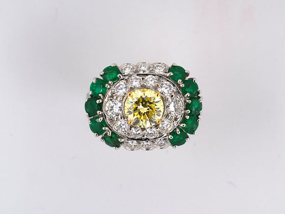 901702 - SOLD - Winston Platinum GIA Yellow Diamond Emerald Ring