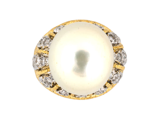 901729 - Circa1980 Buccellati Gold South Sea Pearl Diamond Ring
