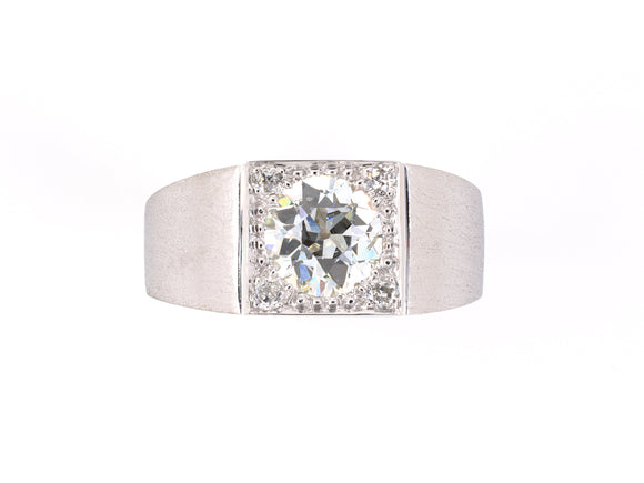 901819 - SOLD - Circa 1950 Platinum White Gold Diamond Satin Finish Ring