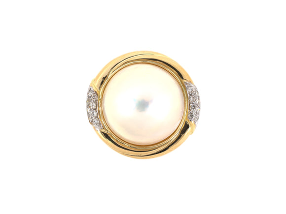 901834 - Gold Diamond Mabe Pearl Swirl Ring