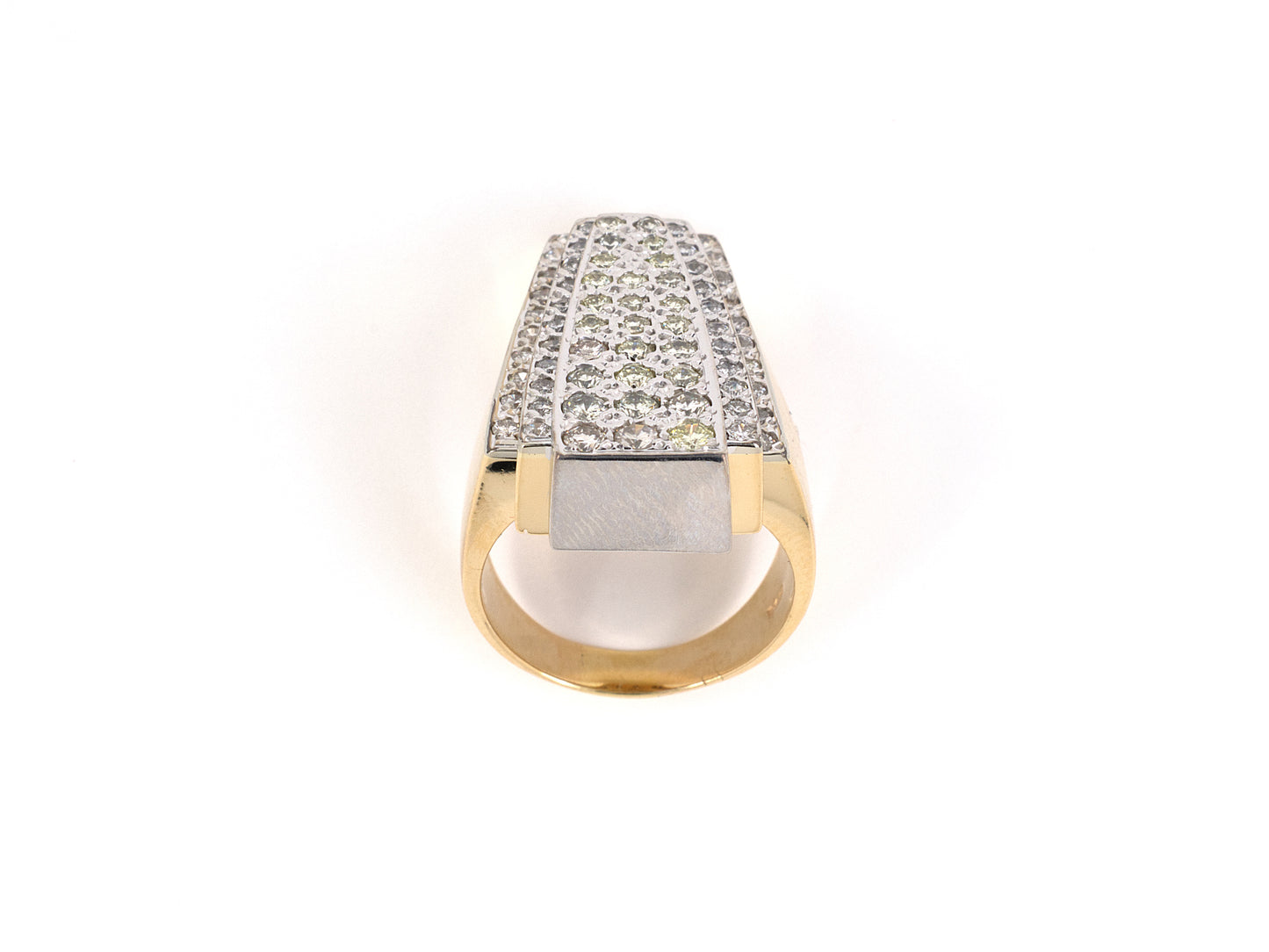 901835 - SOLD - Circa 1950s Gold Diamond Geometric Tiered Dinner Ring