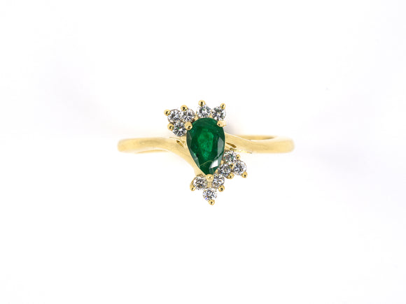 901838 - SOLD - E Van Clief Gold Emerald Diamond Twist Ring
