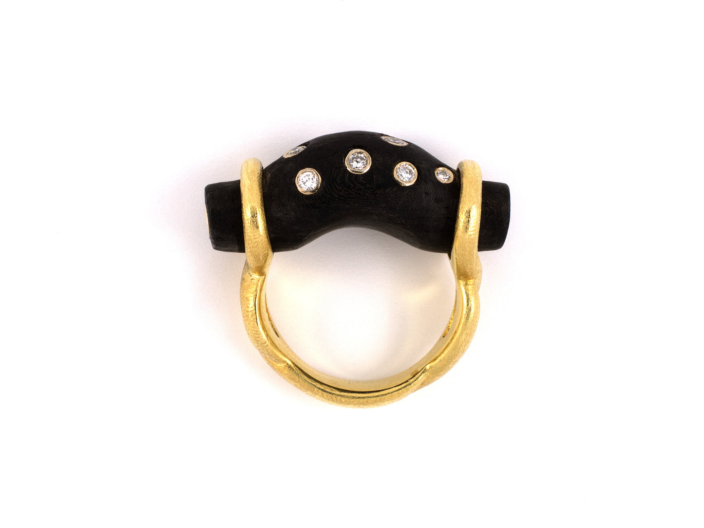 901847 - SOLD - Circa 1970s Gold Diamond Curved Wood Twist Ring