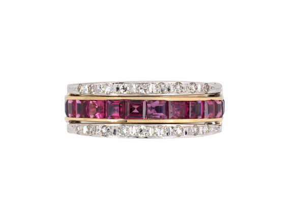 901853 - Circa 1950 Gold Diamond Ruby Sapphire Flag Hinged Reversible Eternity Ring