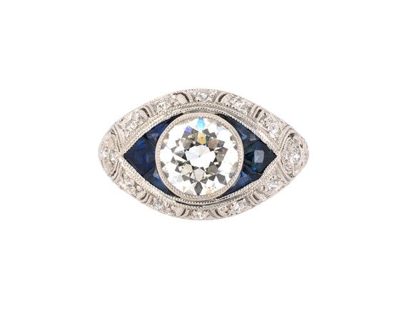 901869 - SOLD - Art Deco Platinum Diamond Calibre Sapphire Engagement Ring