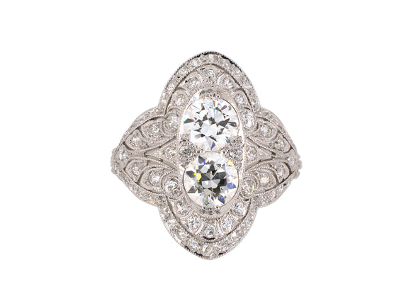 901870 - Edwardian Platinum Diamond 2-Stone Dinner Ring