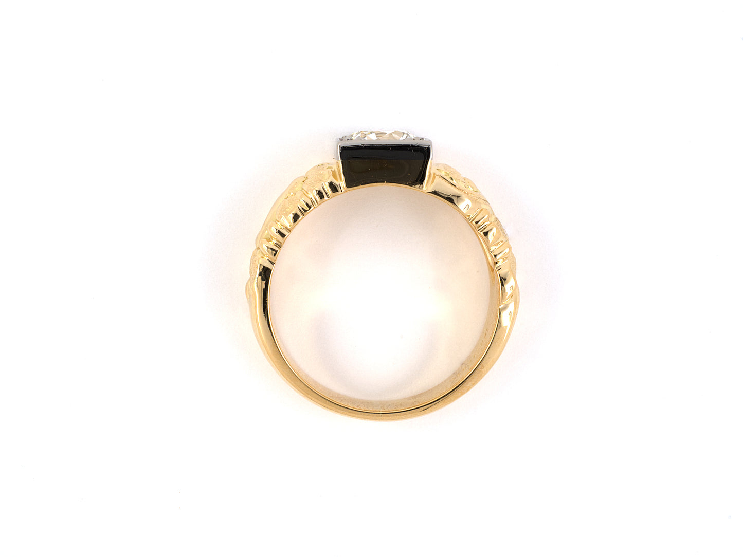 901871 - SOLD - Jabel Gold Diamond Solitaire Carved Gents Ring