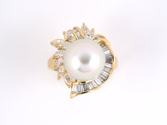 901880 - SOLD - Gold Diamond South Sea Pearl Cluster Ring