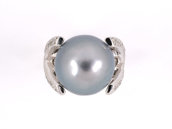 901882 - SOLD - Gold Diamond Tahitian Pearl X Shoulders Ring