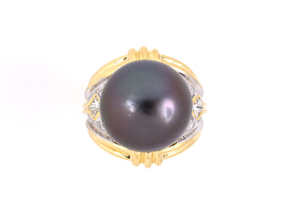 901883 - Gold Diamond Tahitian Black Pearl Cocktail Ring