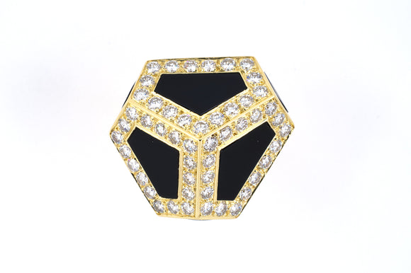 901895 - Gold Diamond Black Onyx Pentagon Shape Cocktail Ring