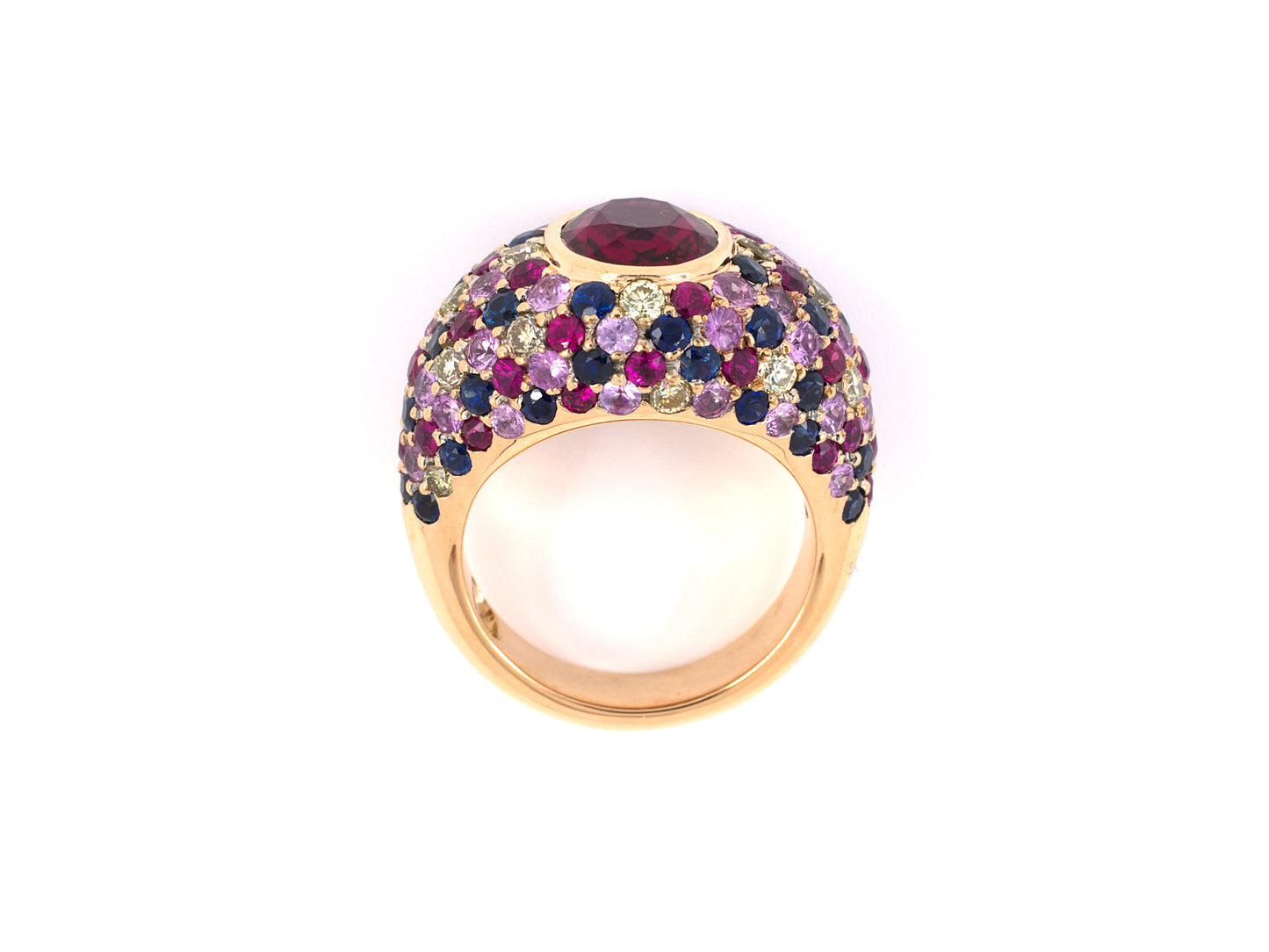 901904 - SOLD - Zorab Gold Diamond Rubellite Sapphire Ruby Domed Cluster Ring
