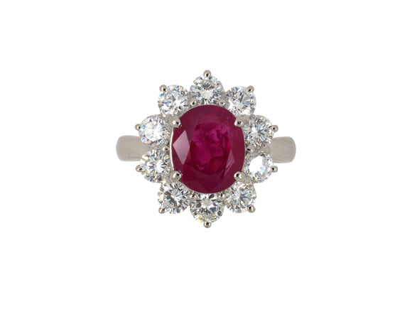 901951 - Platinum AGL Burma Ruby Diamond Cluster Ring