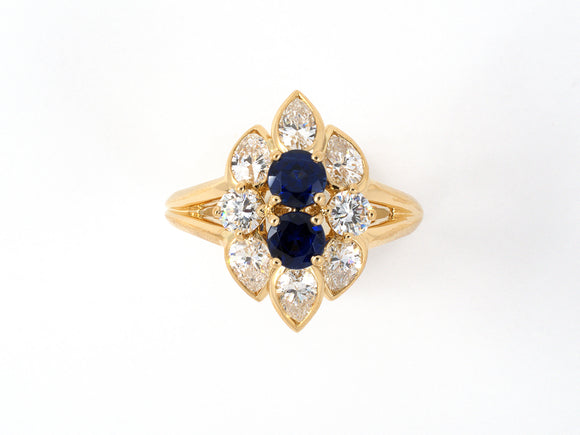 901967 - Chaumet Paris Gold Sapphire Diamond French Floral Dinner Cocktail Ring