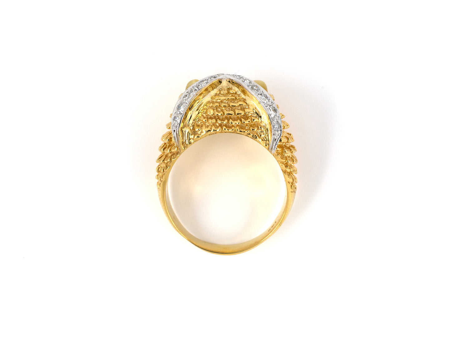 901973 - SOLD - Gold Diamond Quartz Cat's Eye Carved Owl Gents Ring