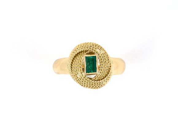901980 - SOLD - Gold Emerald Coiled Rope Tiered Center Ornament Ring