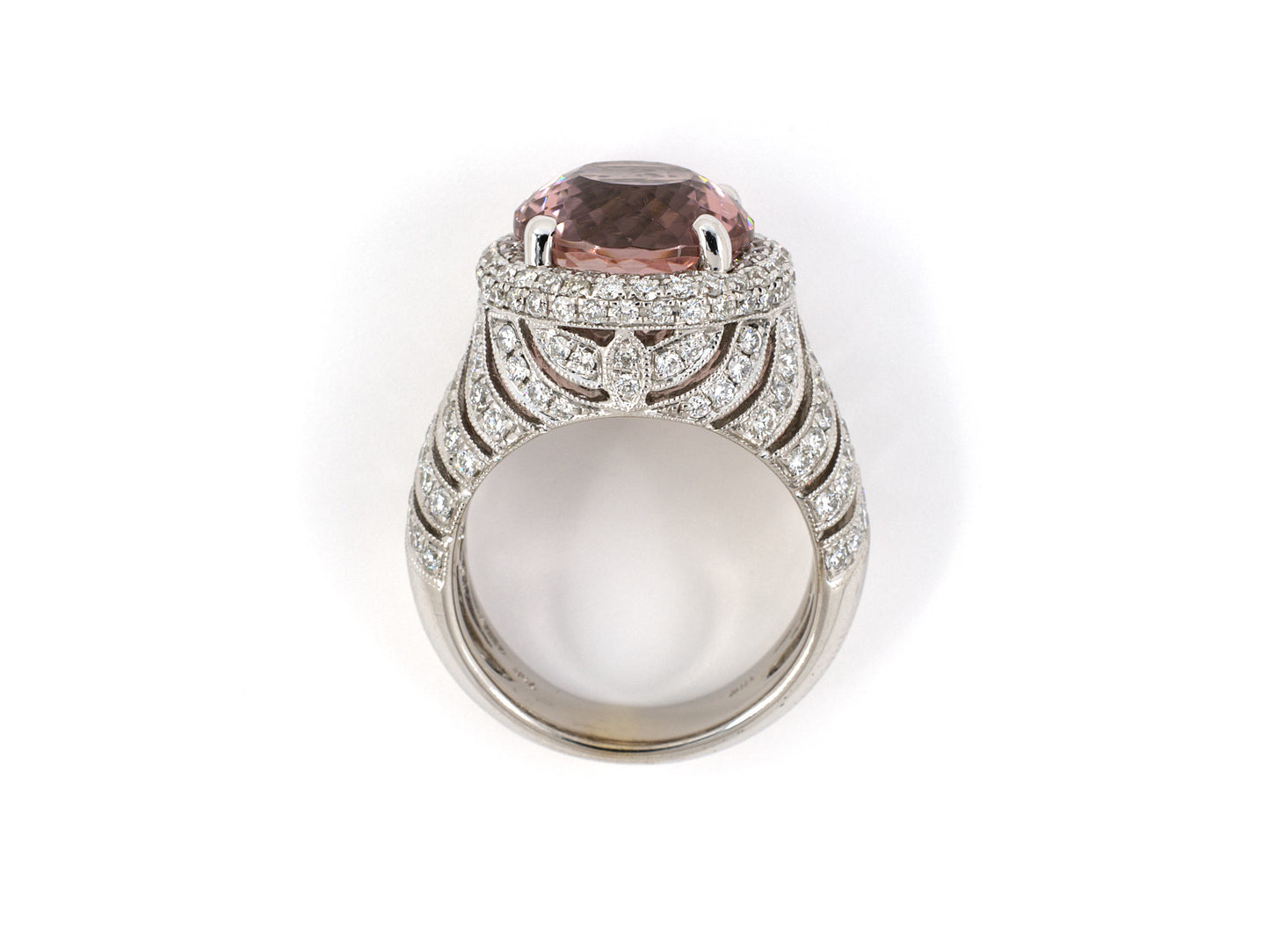 902007 - Gold Diamond Mauve Pink Tourmaline Cocktail Cluster Ring