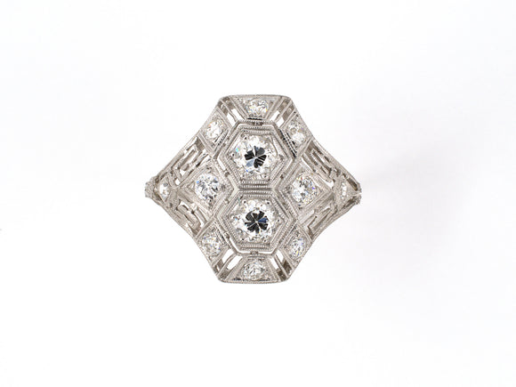 902012 - Art Deco Platinum Diamond 2-Stone Dinner Ring