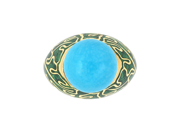 902023 - Cerro Gold Turquoise Green Enamel Domed Ring