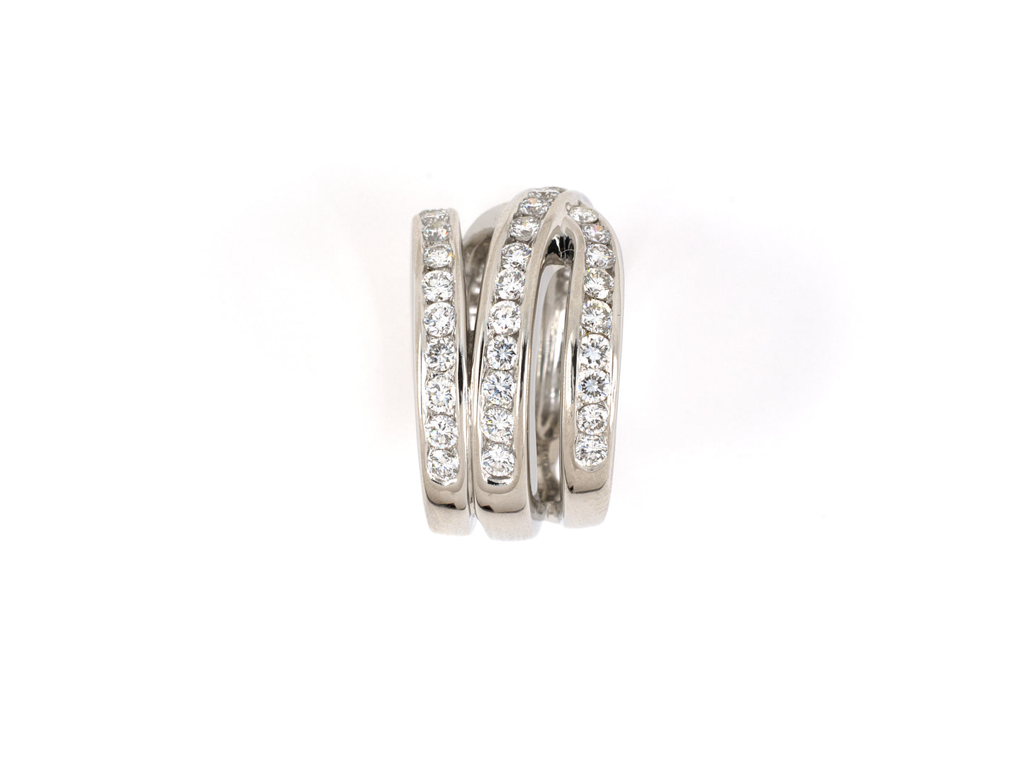 902036 - Platinum Diamond Channel Set 3-Row Woven X Wedding-Band Ring