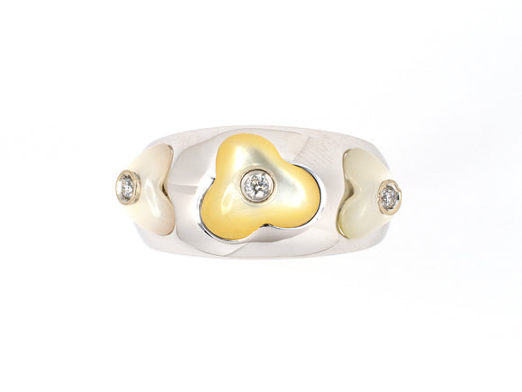 902037 - Italy Gold Diamond Cabochon Mother Of Pearl Floral Band Ring
