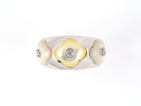 902038 - Italy Gold Diamond Cabochon Mother Of Pearl Floral Band Ring