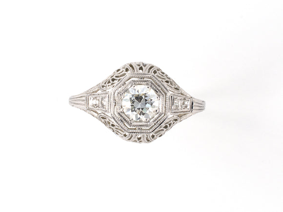 902042 - Art Deco Gold Diamond Stamped Filigree Engagement Ring
