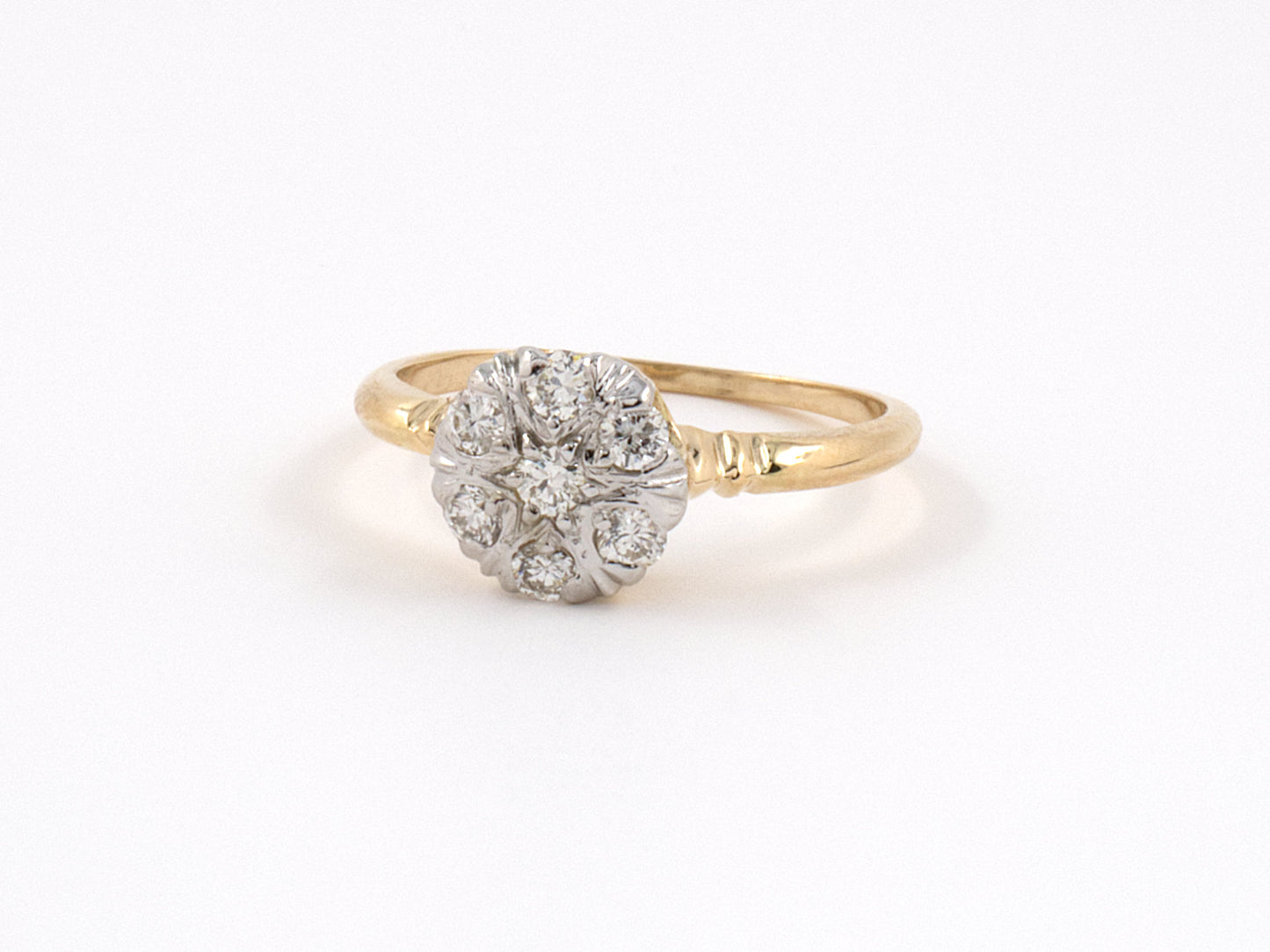 902044 - SOLD - Circa 1950 Gold Diamond Cluster Top Engagement Style Ring