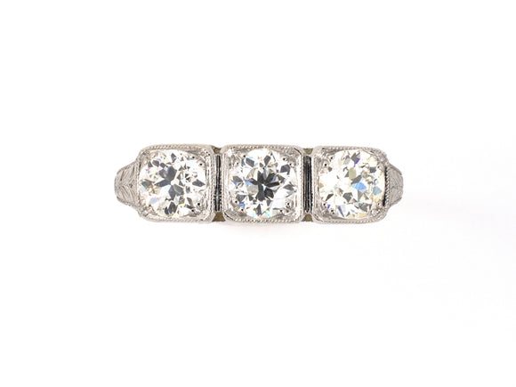 902045 - Edwardian Platinum Gold Diamond Chased 3-Stone Ring