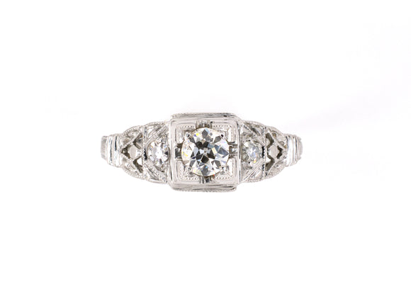 902046 - Art Deco Gold Diamond Chased Stamped Engagement Style Ring