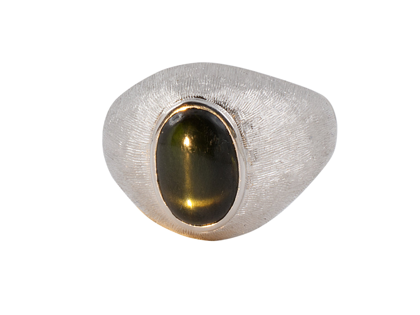 902060 - SOLD - Gold Green Cat's Eye Sabi Finish Ring