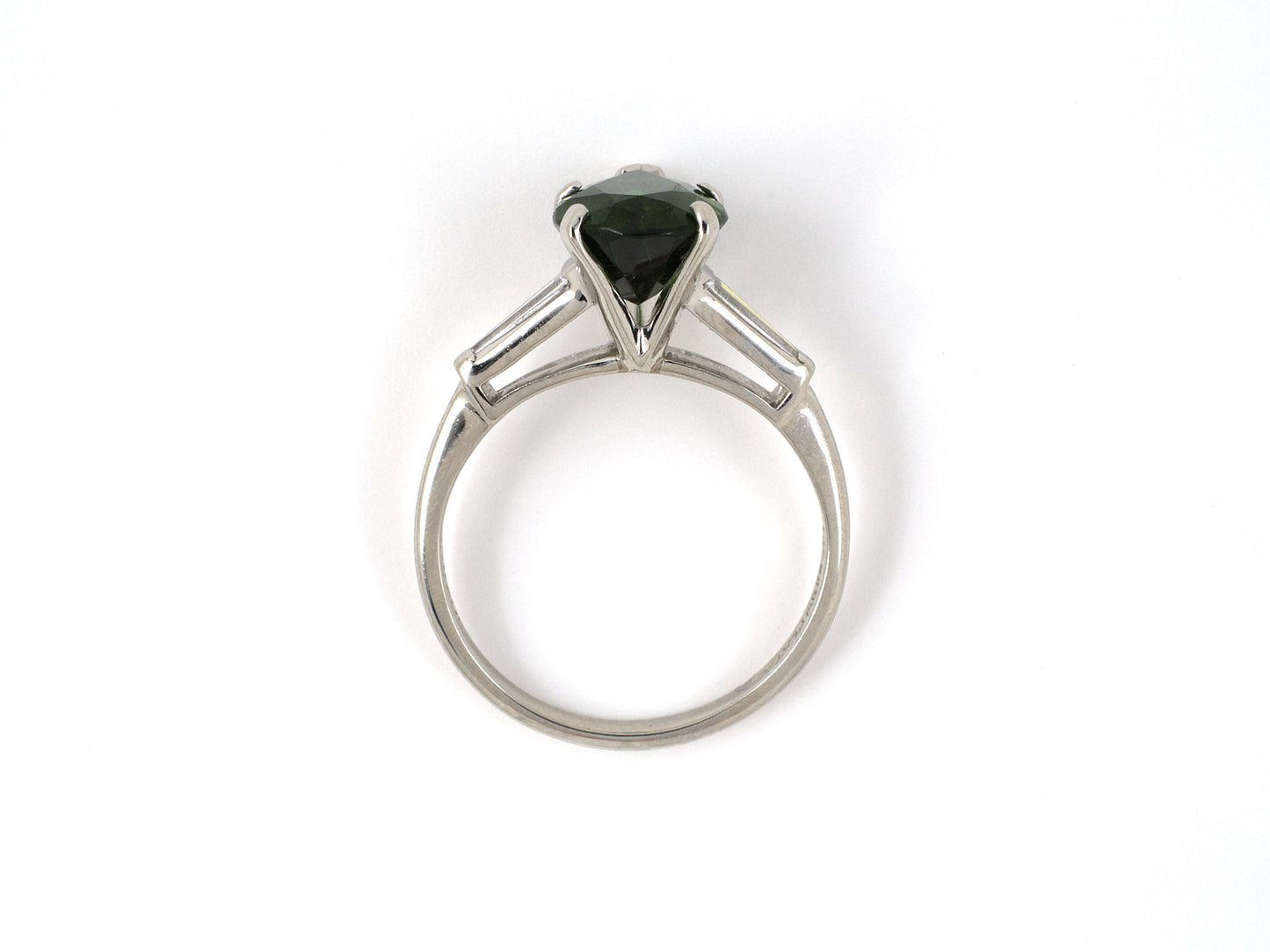 902074 - SOLD - Platinum Pear Shape Chrome Diopside Diamond Engagement Style Ring