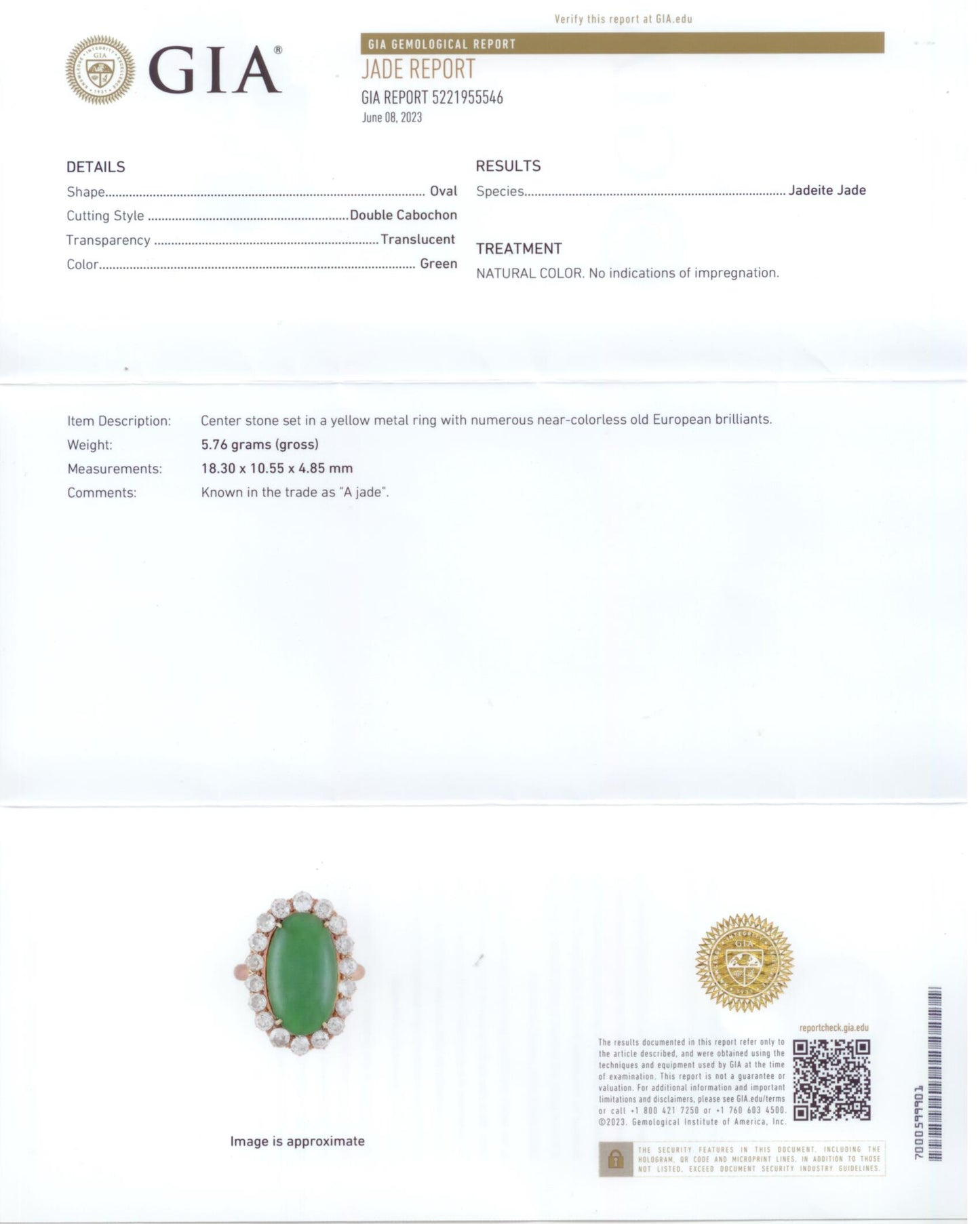 902089 - Victorian Gold GIA Jadeite Diamond Cluster Dinner Ring