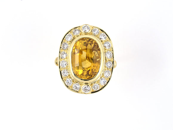 902107 - Circa 1980S Gold Diamond AGL Yellow Sapphire Oval Cluster Ring