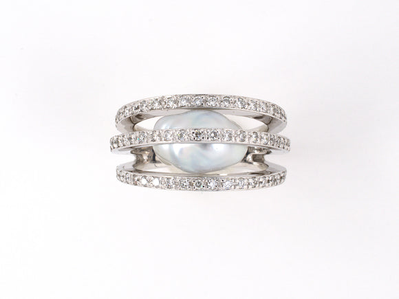 902116 - Yvel Gold Diamond Baroque Pearl 3-Row Ring