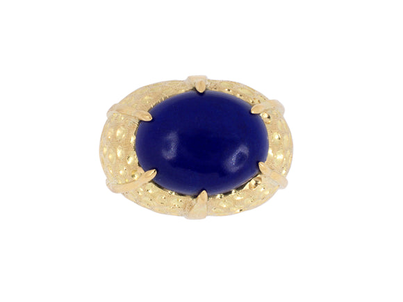 902125 - Gold Lapis Florentine Dimpled Domed Ring