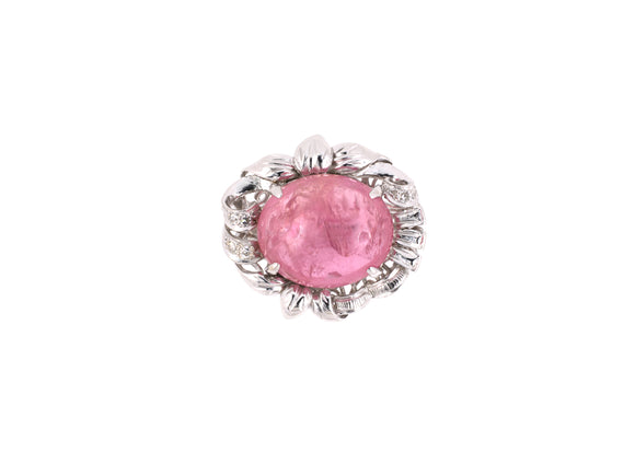 902134 - Gold Diamond Pink Tourmaline Carved Leaves Ring