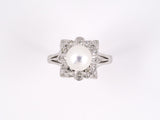 902136 - Gold Pearl Diamond Square Shaped Cluster Ring