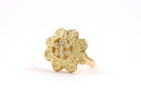 902137 - Circa 1970s Gold Diamond Flower Cluster Textured Petals Ring