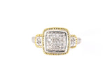 902140 - Judith Ripka Sterling Silver Gold Rope Border Diamond Square Cluster Ring