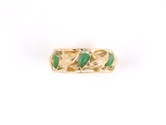 902144 - Gold Jadeite Raised Floral Leaf Eternity Wedding-Band Ring