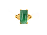 902145 - Gold Rectangular Jadeite Scroll Design Shoulders Ring