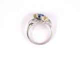 90829 - Circa 1950s Gold Diamond Blue Sapphire Yellow Sapphire 3-Stone Twist Ring