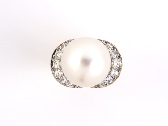 90837 - Gold South Sea Pearl Diamond Cluster Ring