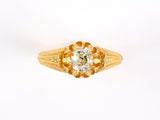 91394 - Gold Diamond Antique-Style Carved Chased Scalloped Solitaire Ring